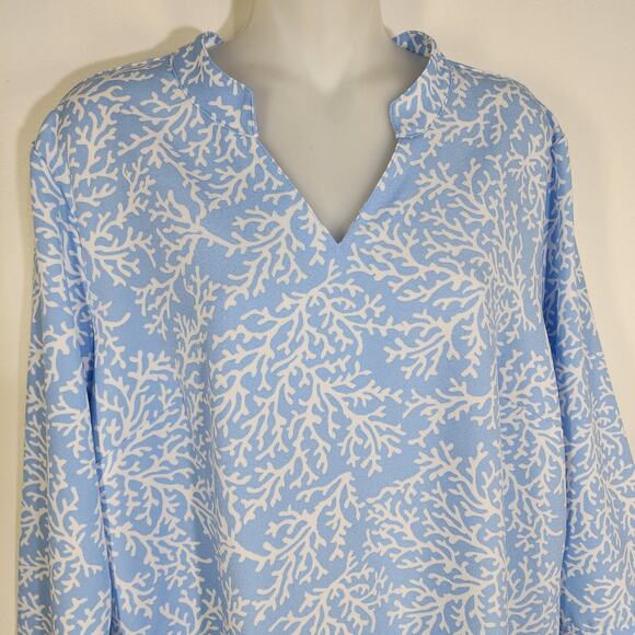 Denim & Co. Womens Printed V-Neck 3/4-Sleeves Tunic Top Chambray Blue Size Large - Picture 3 of 9